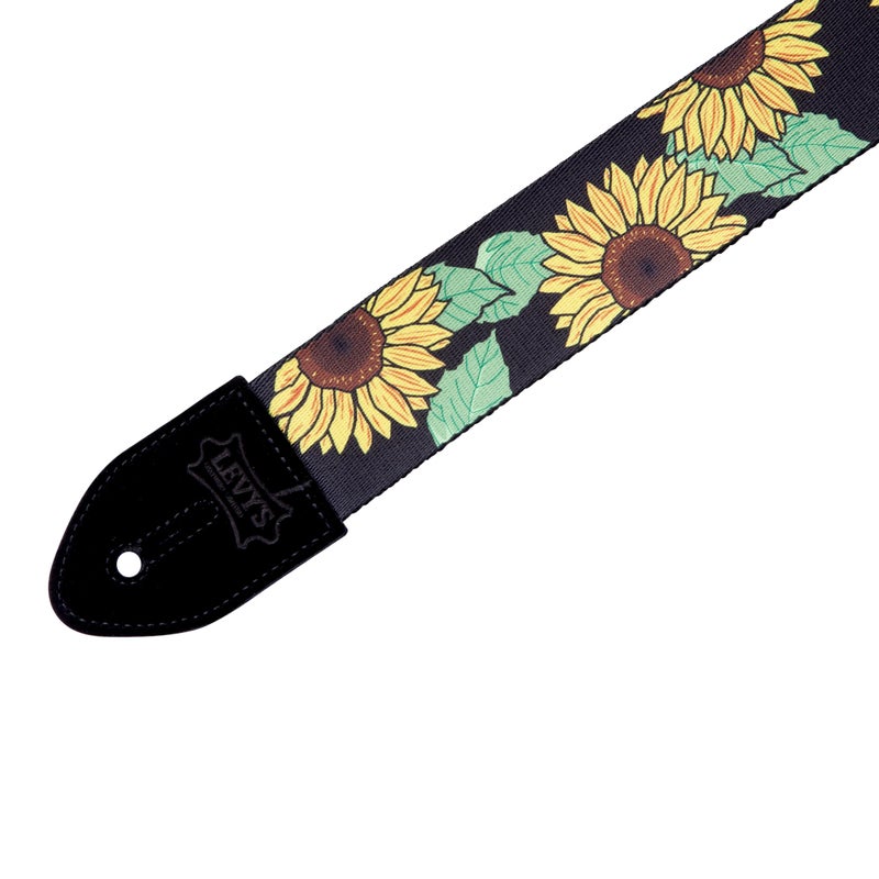 Levy's Leathers 2" Polyester Guitar Strap Sunflower Design; Black, Yellow, Green, and Brown (MP2-009) - Image 3